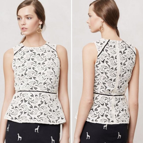 Anthropologie Tops - Anthropologie Maeve Scrolling Lace Peplum Blouse